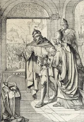 I primi membri della dinastia degli Asburgo Radbot e il vescovo Werner al tempo della costruzione del mastio degli Asburgo in Argovia, Svizzera