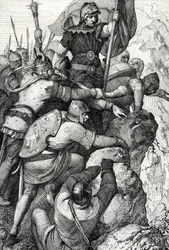 Le truppe di Ottone I di Baviera vicino a Verona in Italia, 1155 (disegno a penna da 