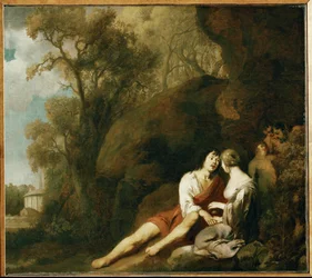 Amanti in un paesaggio (dipinto su tela)