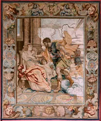 Arazzo fiammingo. Serie Storia del console Decio Mure. Marte appare a Rea Silvia. Ottavo arazzo della serie. Modello P P Rubens. Manifattura Jan Raes II, Bruxelles. Ca 1620-1629.