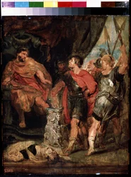 Mucio Scevola davanti a Porsenna. Caio Mucio Scevola, giovane patrizio romano catturato dalla guardia reale di Porsenna
