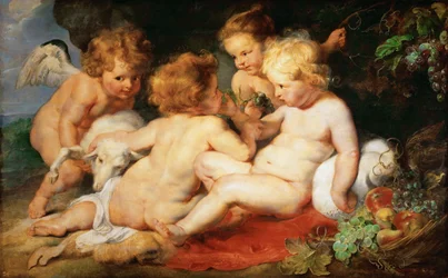 Cristo e Giovanni Battista bambini con due angeli
