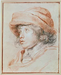 Studio di ritratto del figlio Nicolas (gesso nero, rosso e bianco)