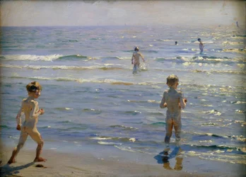 Ragazzi che fanno il bagno. Sole. Skagen