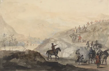 Truppe di cavalleria e seguaci del campo in movimento