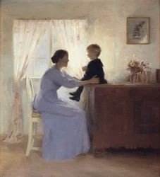 Una madre e un bambino in un interno