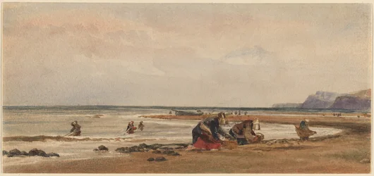 Raccoglitrici di alghe sulla riva a Redcar, Yorkshire
