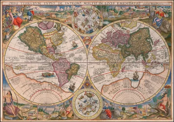 Mappa del mondo a doppio emisfero del 1594 di Petrus Plancius