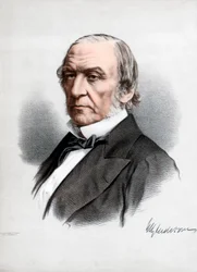 William Ewart Gladstone, statista del Partito Liberale britannico e Primo Ministro, c1890
