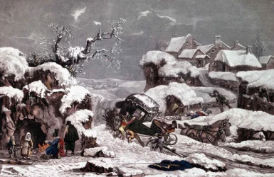 La carrozza rovesciata. Stampe attribuite a Philibert Louis Debucourt (1755 - 1832). Collezione privata.