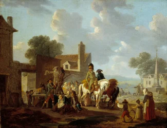 Contadini e cavalieri che guardano la pantomima