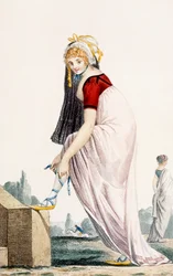 Giovane donna in abito estivo in stile greco, 1700, illustrazione da 