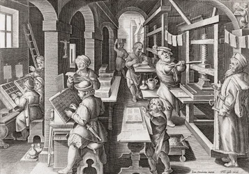 Una tipografia europea circa 1590 (incisione)
