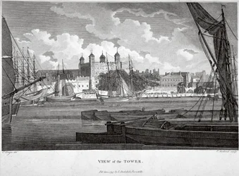Vista della Torre di Londra con barche sul Tamigi, c1790