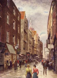 Holywell Street, Strand, guardando a ovest, 1900