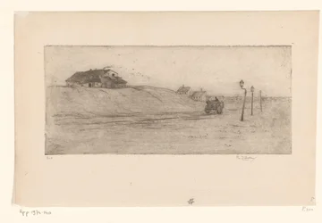 Paesaggio con case, lanterne e carro