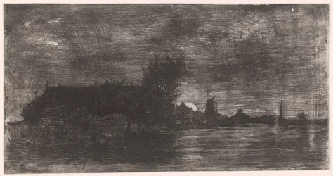 Paesaggio con case e mulino sull