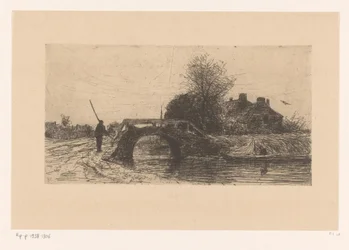 Paesaggio con fiume, ponte e case