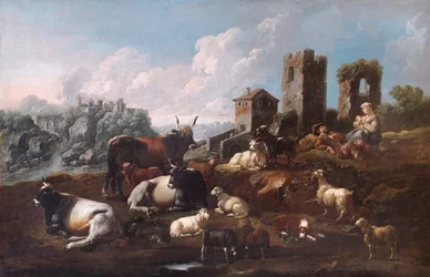 Pastore e bestiame, fine XVII o inizio XVIII secolo