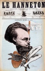 Gustave Doré. Disegnatore e pittore francese (1832-1883). Caricatura di Cattelain. Il Hanneton 1868
