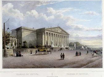 La Camera dei deputati (Assemblea nazionale) - in «Passeggiata per Parigi e dintorni», disegnata da Jacottet e Benoist, 1840 circa