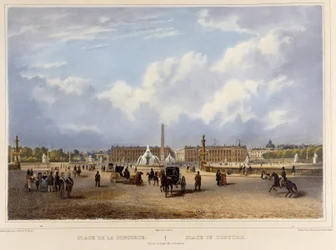 La Place de la Concorde (obelisco) - in "Promenade dans Paris et ses environs", disegnato da Jacottet e Benoist, c. 1840