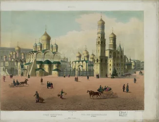 Piazza della Cattedrale nel Cremlino di Mosca da una vista panoramica di Mosca in 10 parti, ca 1848