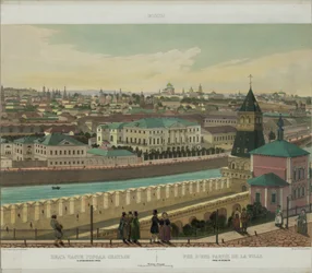 Vista di Zamoskvorechye dal muro del Cremlino da una vista panoramica di Mosca in 10 parti, ca 1848