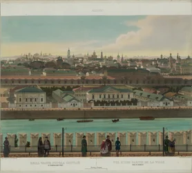 Veduta di Zamoskvorechye dal Muro del Cremlino da una vista panoramica di Mosca in 10 parti, ca 1848
