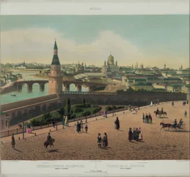 Veduta della Cattedrale di Cristo Salvatore e del Cremlino di Mosca da una vista panoramica di Mosca in 10 parti, ca 1848