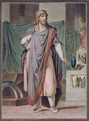 Antioco, costume per «Berenice» di Jean Racine, dal volume II delle «Ricerche sui costumi e il teatro di tutte le nazioni», inciso da Pierre Michel Alix (1762-1817), 1802