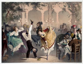 La griglia ha Bullier Scena di intrattenimento popolare. Litografia di Philippe Jacques Linder (1835-?). Serie Museo di Costumi e Azioni. Museo Carnavalet, Parigi