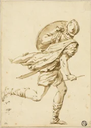 Guerriero romano in corsa, visto di spalle