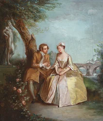 Pezzo di conversazione, o amanti in un parco, 1727 circa (olio su tela)