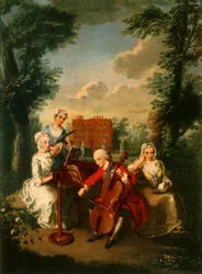 Il principe Federico Luigi, principe di Galles, che suona il violoncello a Kew Palace, c1733-1750