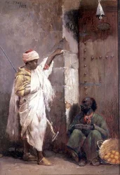 Una venditrice di arance con un guerriero