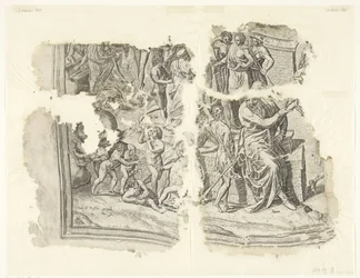 Angolo in basso a sinistra di una stampa della scena di Cebes (Tabula Cebetis Carta Vitae)