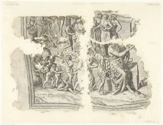 Angolo in basso a sinistra di una stampa della scena di Cebes (Tabula Cebetis Carta Vitae)