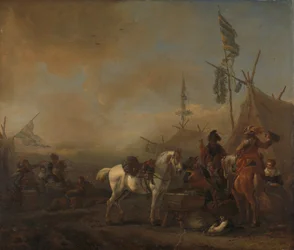 Un accampamento militare, 1662-1664 circa (olio su tavola)