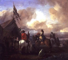 Cavalieri in un accampamento militare