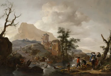 Caccia al cervo in un fiume