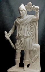 Civiltà fenicia: divinità mitriaca con torcia e doppia ascia