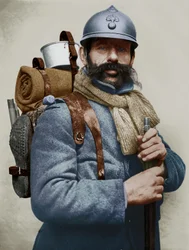 Ritratto di un soldato francese in uniforme militare, Prima Guerra Mondiale (foto a colori)