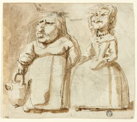 Caricature di due donne (recto); Giuda in preghiera (verso)
