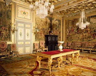 Serie di arazzi delle cacce di Massimiliano sulle pareti della stanza di Francesco I, Castello di Fontainebleau