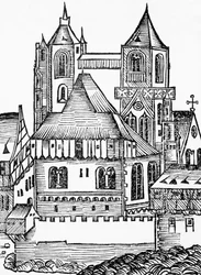 Abbazia di Montecassino, xilografia tedesca, dal Liber Chronicarum di Hartmann Schedel
