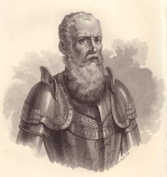 Ritratto del leader militare italiano Ezzelino III da Romano o Ecelino da Romano (1194-1259), incisione in rame