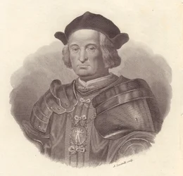 Ritratto del condottiero e politico italiano Gian Giacomo Trivulzio (1440-1518), inciso da Locatelli