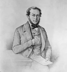 Ritratto di Pierre-Joseph Proudhon (1809-1865), politico, filosofo e anarchico francese, disegno di Colletti