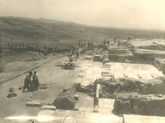 Vista degli scavi del palazzo di Festo, missione archeologica italiana guidata da Luigi Pernier e Federico Halbherr, Creta, Grecia